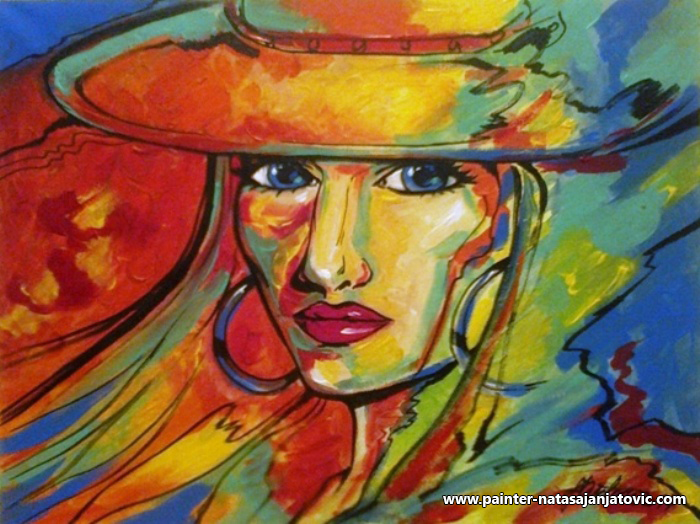 DEVOJKA SA ŠEŠIROM/GIRL WITH A HAT, akrilik na platnu/acrylic on canvas, 40x30 cm 